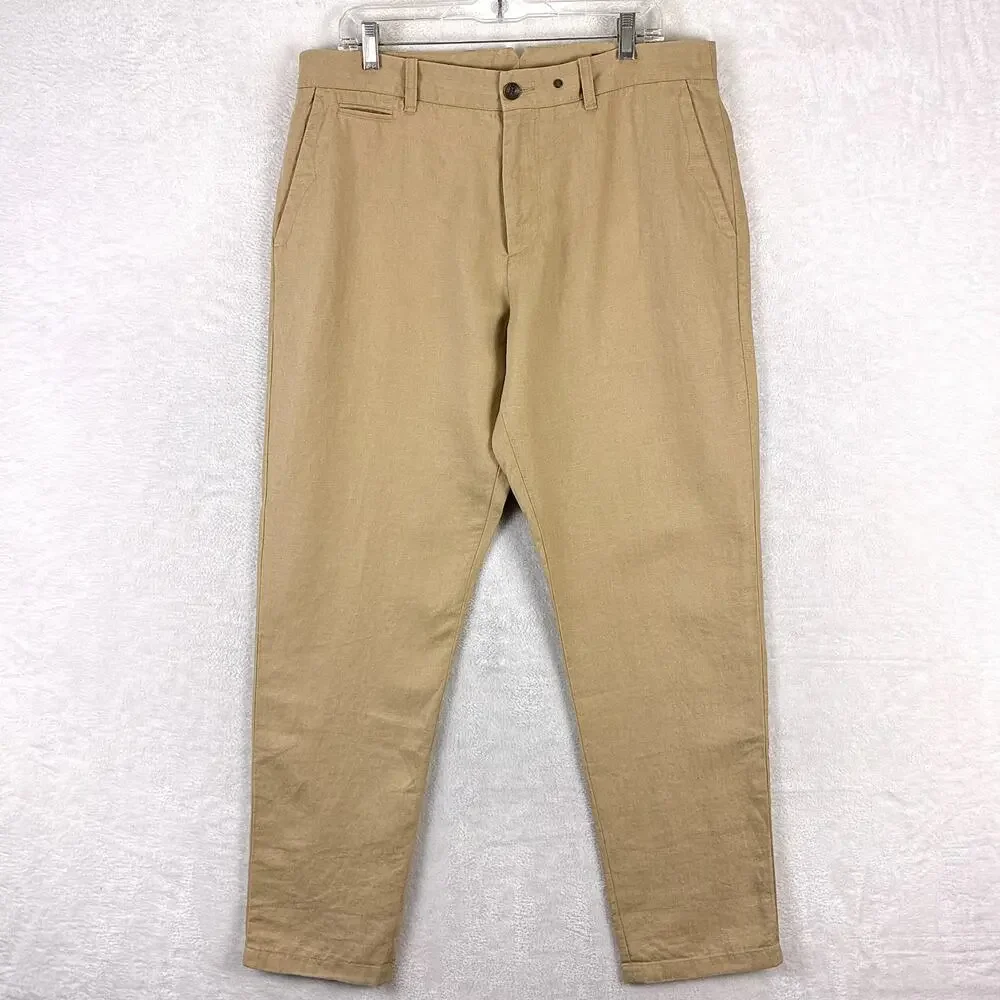 Rag and Bone Pants Mens 34 (36) Tan Linen Trousers Preppy Chino Classic Summer